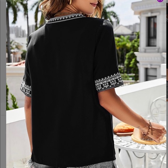 Boho , short sleeve V Neck Top - Picture 2 of 3